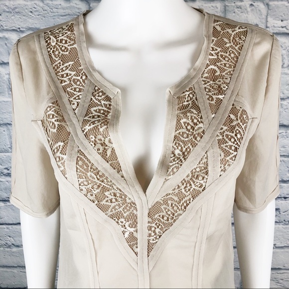 BCBGMaxAzria Sophie V-Neck Sheer Lace Blouse - Picture 2 of 7